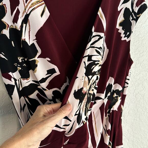 Ralph Lauren Burgundy Black Stretch Faux Wrap Dress Dark Fall Office Size 6 - Picture 4 of 6